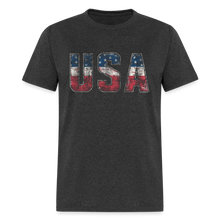 Load image into Gallery viewer, USA Letters US Flag Patriotic 4th Of July Vintage American T-Shirt - heather black