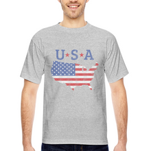 Load image into Gallery viewer, American Flag Patriotic Map USA Made T-Shirt - heather gray