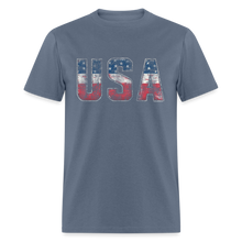 Load image into Gallery viewer, USA Letters US Flag Patriotic 4th Of July Vintage American T-Shirt - denim