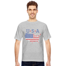 Load image into Gallery viewer, American Flag Patriotic Map USA Made T-Shirt - heather gray