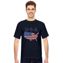 Load image into Gallery viewer, American Flag Patriotic Map USA Made T-Shirt - navy