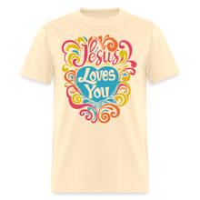 Load image into Gallery viewer, Jesus Loves You Colorful Groovy Christian JLY Jesus T-Shirt - natural