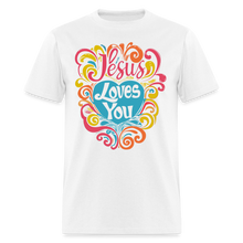Load image into Gallery viewer, Jesus Loves You Colorful Groovy Christian JLY Jesus T-Shirt - white