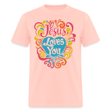 Load image into Gallery viewer, Jesus Loves You Colorful Groovy Christian JLY Jesus T-Shirt - blush pink 