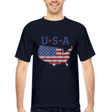 Load image into Gallery viewer, American Flag Patriotic Map USA Made T-Shirt - navy