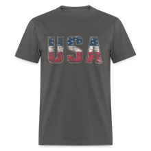 Load image into Gallery viewer, USA Letters US Flag Patriotic 4th Of July Vintage American T-Shirt - charcoal