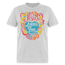 Load image into Gallery viewer, Jesus Loves You Colorful Groovy Christian JLY Jesus T-Shirt - heather gray