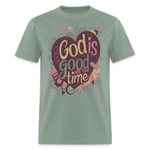 Load image into Gallery viewer, God is Good All the Time Hearts Christian Bible Quote T-Shirt - sage