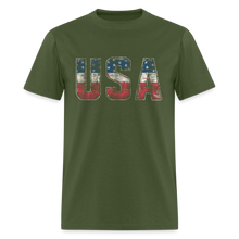 Load image into Gallery viewer, USA Letters US Flag Patriotic 4th Of July Vintage American T-Shirt - military green
