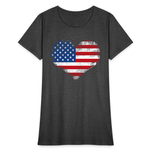 Load image into Gallery viewer, American Flag Heart, Vintage Grunge Style Patriotic Women's T-Shirt - heather black