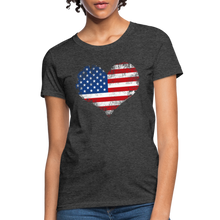Load image into Gallery viewer, American Flag Heart, Vintage Grunge Style Patriotic Women's T-Shirt - heather black