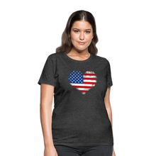 Load image into Gallery viewer, American Flag Heart, Vintage Grunge Style Patriotic Women's T-Shirt - heather black