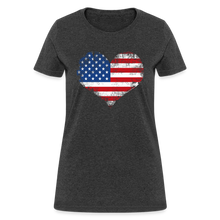 Load image into Gallery viewer, American Flag Heart, Vintage Grunge Style Patriotic Women's T-Shirt - heather black