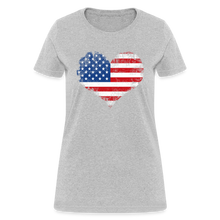 Load image into Gallery viewer, American Flag Heart, Vintage Grunge Style Patriotic Women's T-Shirt - heather gray