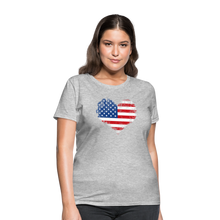 Load image into Gallery viewer, American Flag Heart, Vintage Grunge Style Patriotic Women's T-Shirt - heather gray