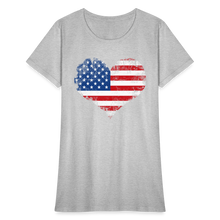 Load image into Gallery viewer, American Flag Heart, Vintage Grunge Style Patriotic Women's T-Shirt - heather gray