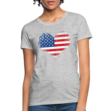 Load image into Gallery viewer, American Flag Heart, Vintage Grunge Style Patriotic Women's T-Shirt - heather gray