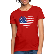 Load image into Gallery viewer, American Flag Heart, Vintage Grunge Style Patriotic Women's T-Shirt - red