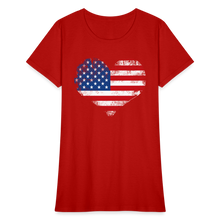Load image into Gallery viewer, American Flag Heart, Vintage Grunge Style Patriotic Women's T-Shirt - red