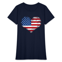 Load image into Gallery viewer, American Flag Heart, Vintage Grunge Style Patriotic Women's T-Shirt - navy