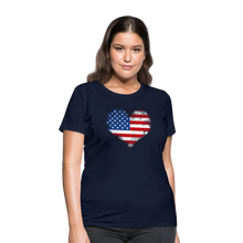 Load image into Gallery viewer, American Flag Heart, Vintage Grunge Style Patriotic Women's T-Shirt - navy