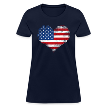 Load image into Gallery viewer, American Flag Heart, Vintage Grunge Style Patriotic Women's T-Shirt - navy