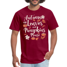Load image into Gallery viewer, Autumn Leaves and Pumpkins Please Fall Cute Graphic Quote T-Shirt - burgundy