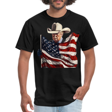 Load image into Gallery viewer, Donald Trump Cowboy Hat American Flag 2024 Patriotic MAGA T-Shirt - black