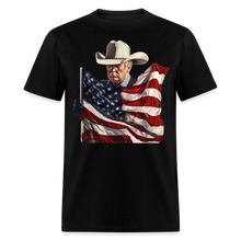 Load image into Gallery viewer, Donald Trump Cowboy Hat American Flag 2024 Patriotic MAGA T-Shirt - black